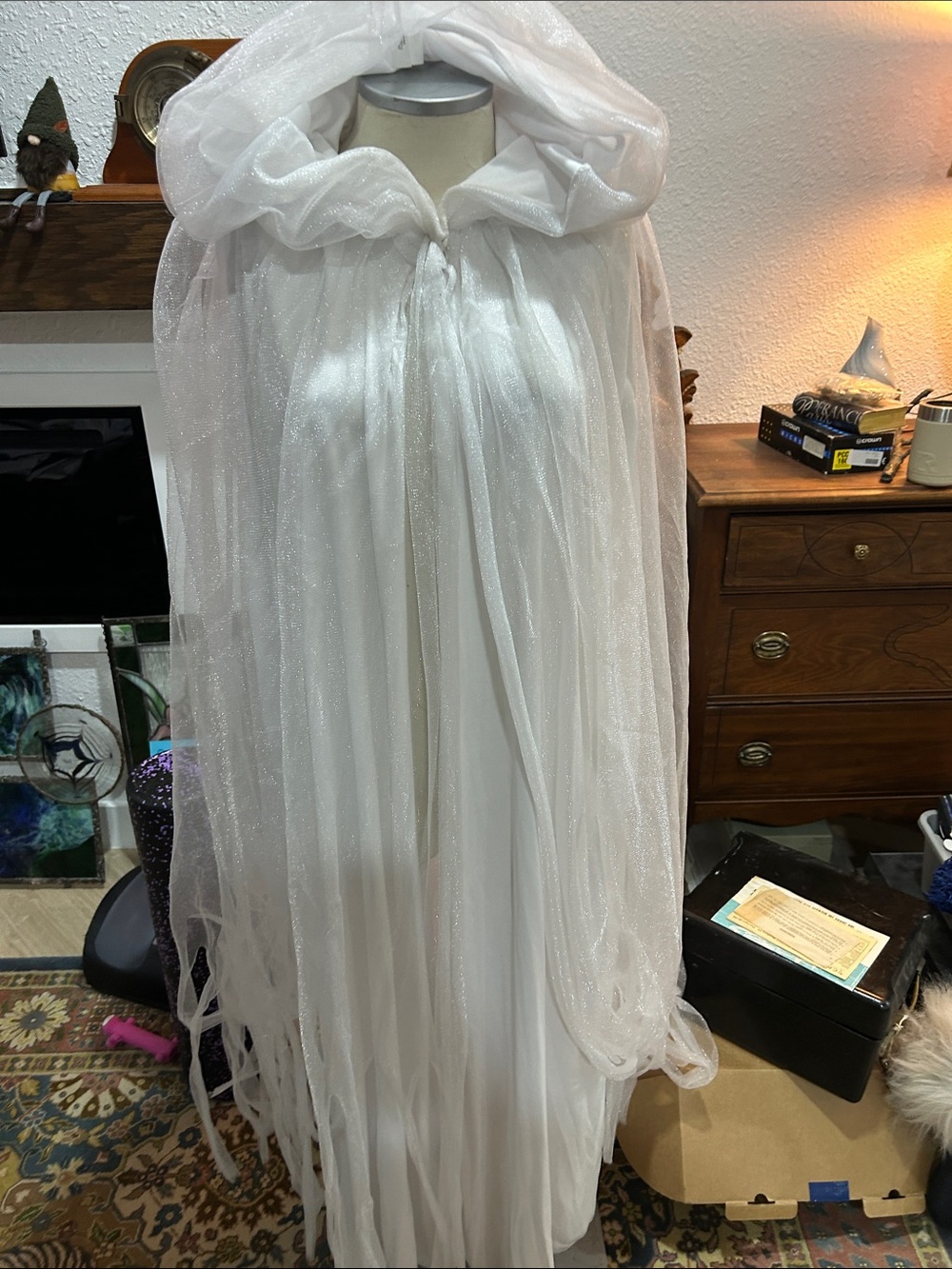 White Hooded Sheer Shimmer Cape - Brand Unspecified